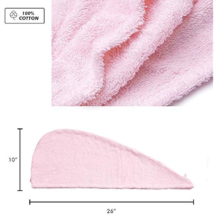 KEEPOZ Hair Towel Wrap Quick Dry 100% Cotton Super Absorbent Turban Head Wrap for Women with Button, Anti Frizz Hair Products, Hair Cap for Curly, Long & Thick Hair (Pink) - Image 2
